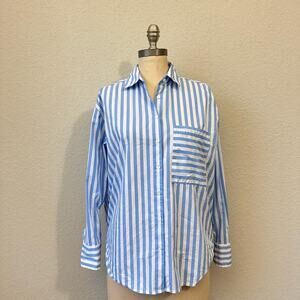 AYR The Deep End Shirt Blue White Striped Button Up Preppy Oversized